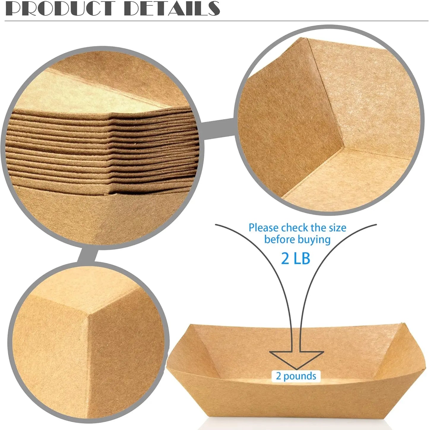 Brown 100 Pack 2Lb Paper Food Trays, Heavy-Duty Paper Food Boat Disposable Serving Basket Tray for French Fries Nachos Snack Hot Dog Taco BBQ Popcorn Party Picnic Wedding Party