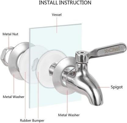 Set of 2 Stainless Steel Beverage Spigots for Glass Jar and Drink Dispenser Replacement