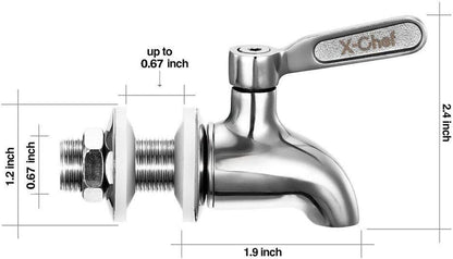 Set of 2 Stainless Steel Beverage Spigots for Glass Jar and Drink Dispenser Replacement