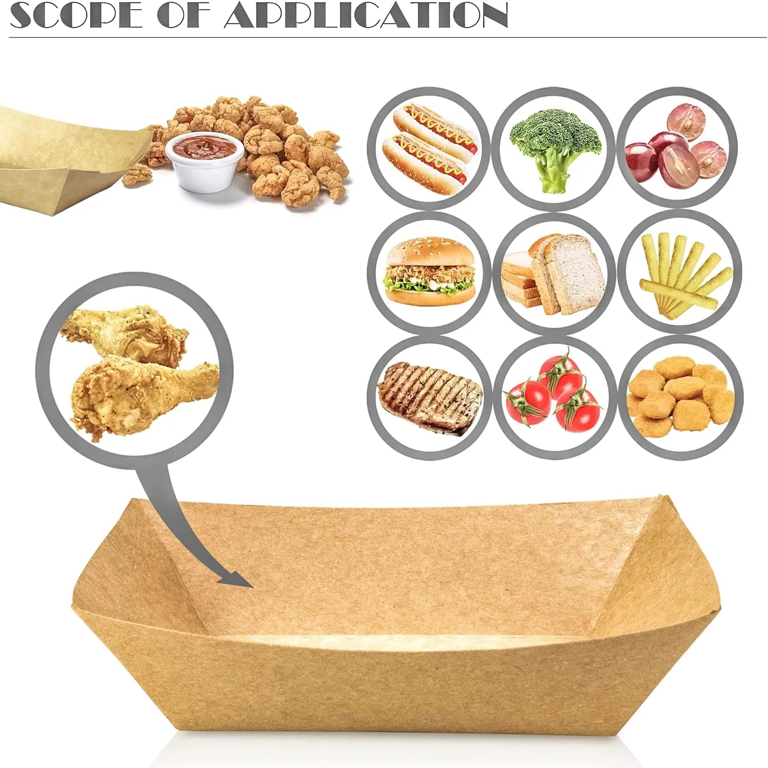 Brown 100 Pack 2Lb Paper Food Trays, Heavy-Duty Paper Food Boat Disposable Serving Basket Tray for French Fries Nachos Snack Hot Dog Taco BBQ Popcorn Party Picnic Wedding Party
