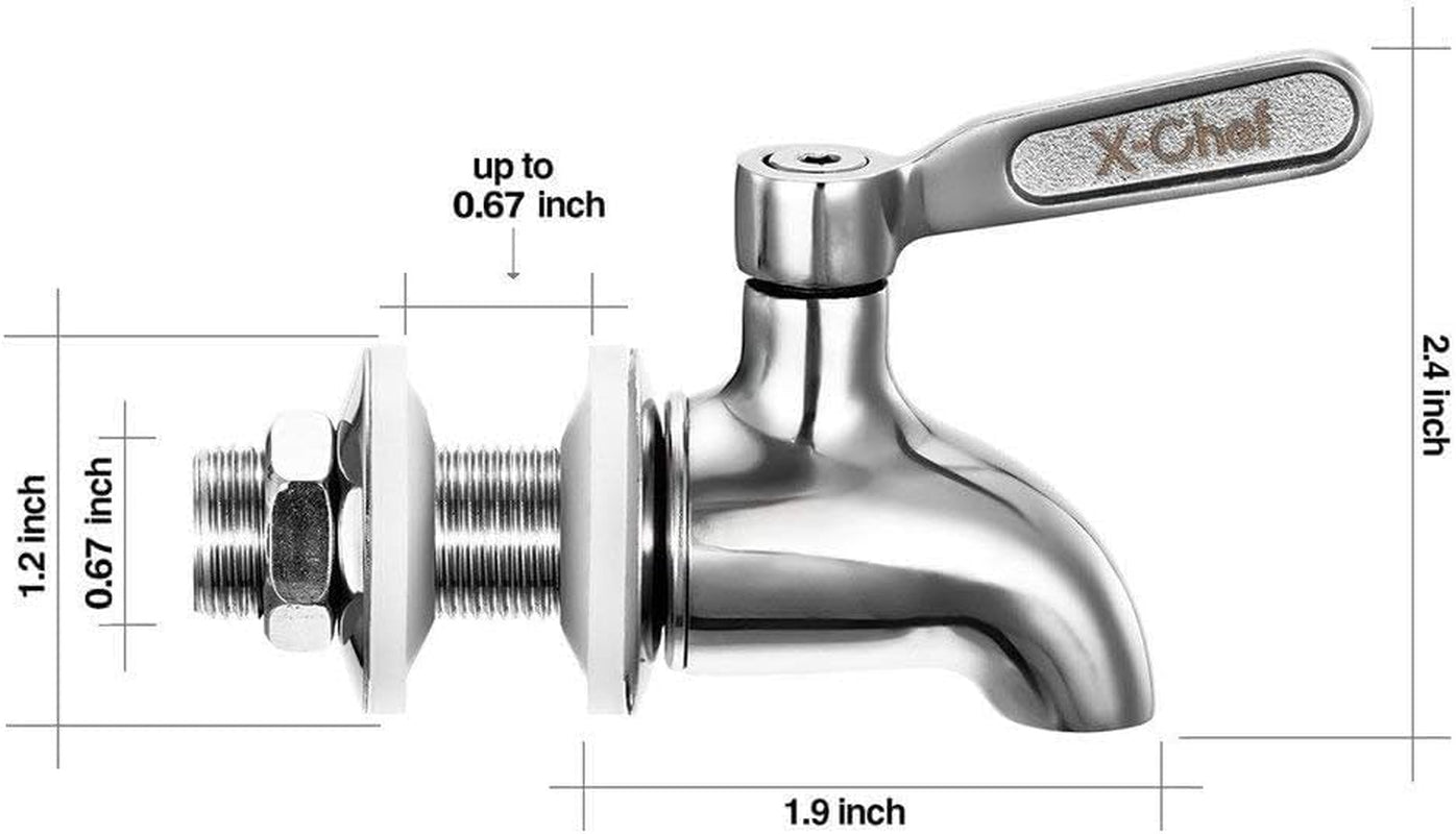 Set of 2 Stainless Steel Beverage Spigots for Glass Jar and Drink Dispenser Replacement
