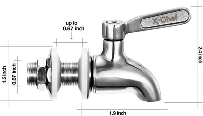 Set of 2 Stainless Steel Beverage Spigots for Glass Jar and Drink Dispenser Replacement
