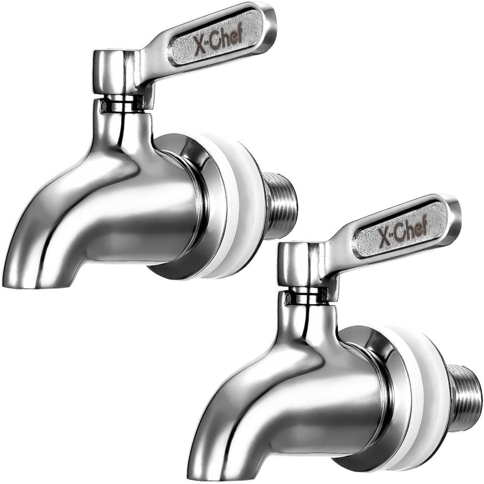 Set of 2 Stainless Steel Beverage Spigots for Glass Jar and Drink Dispenser Replacement